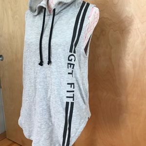 Tops - Sleeveless Workout Sweatshirt with Hoodie Tops - Sleeveless Workout Sweatshirt with Hoodie
